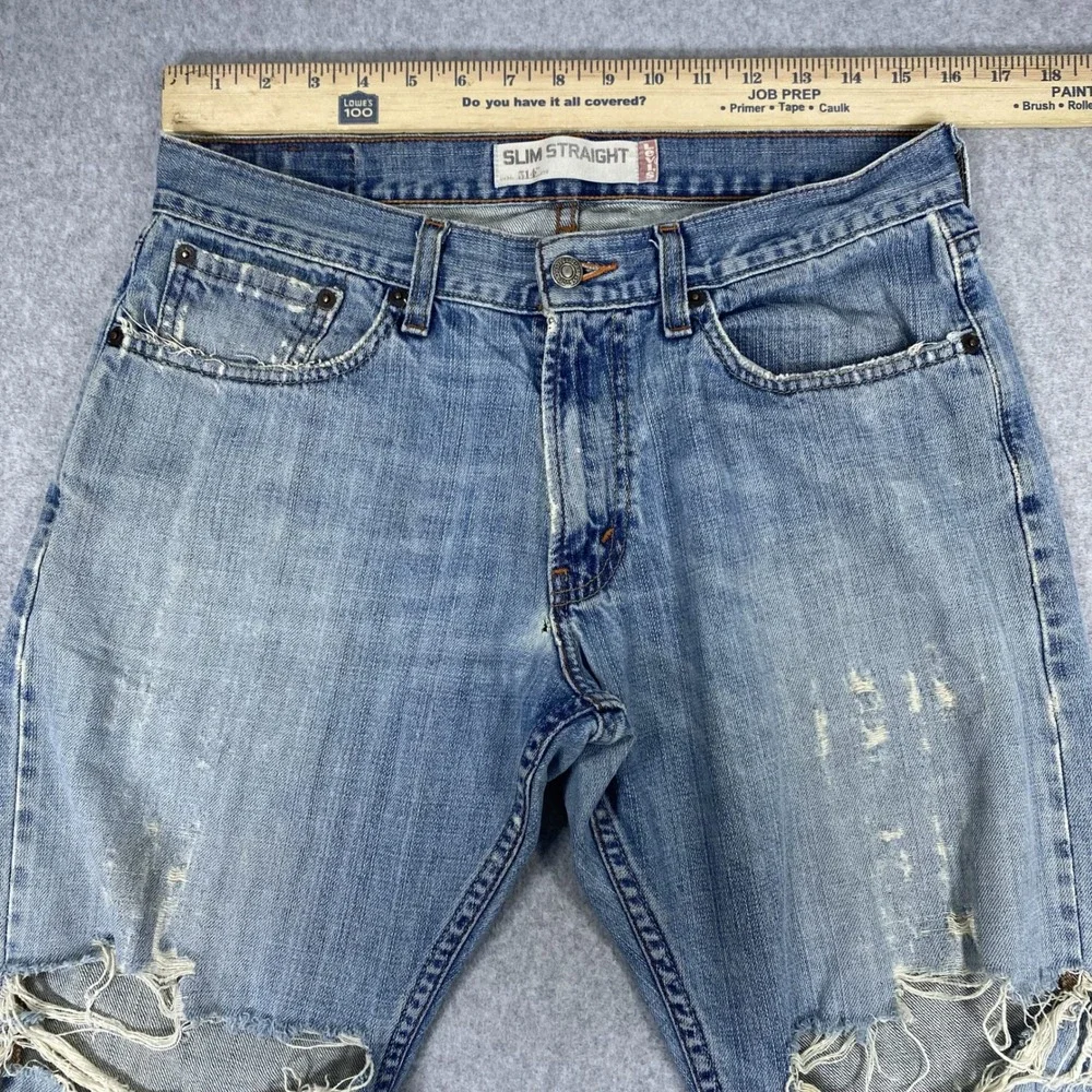 Vintage Levi's 514 Slim Straight Jeans Men 32x30 Blue Distressed Destroyed Denim